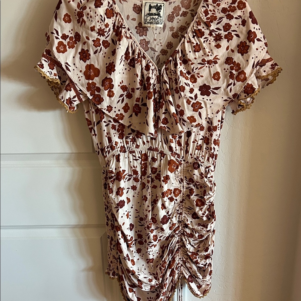 Jaase Boho Ruched Floral mini dress Size Small